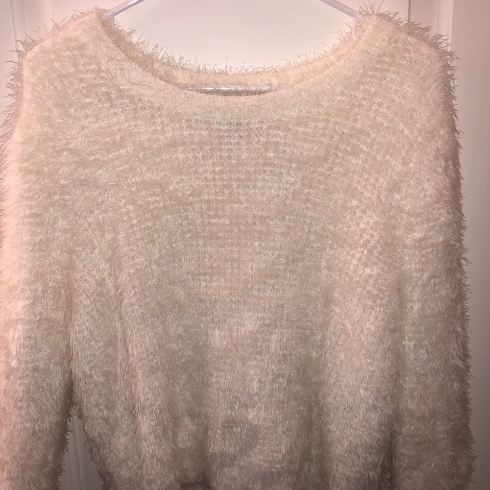F21 cream fuzzy sweater